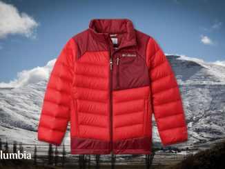 Columbia Autumn Park jacket with snow-covered mountain background