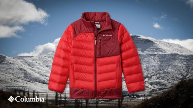 Columbia Autumn Park jacket with snow-covered mountain background